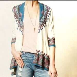 Anthropologie Knitted & Knotted Cleophee Linen Cotton Cardigan Womens Small Boho